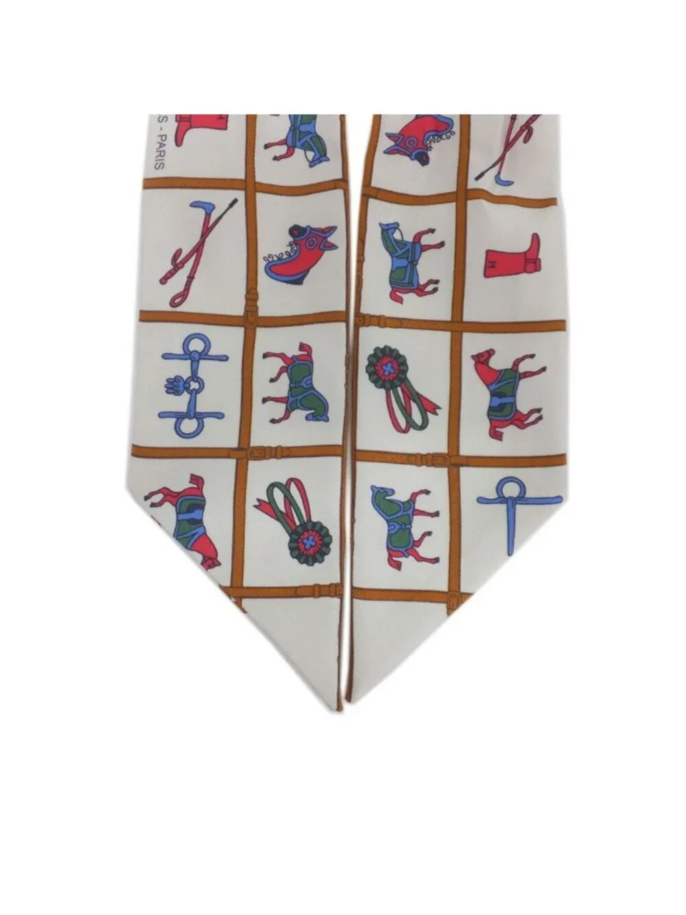 Hermes Ten Twilly Horse Tackle Couvertureset Tenues de Jour Off White Silk Scarf